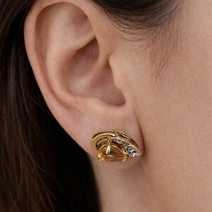 Teardrop Citrine Gemstone & Diamond Stud Earrings 10K Gold Pear Shape Classic